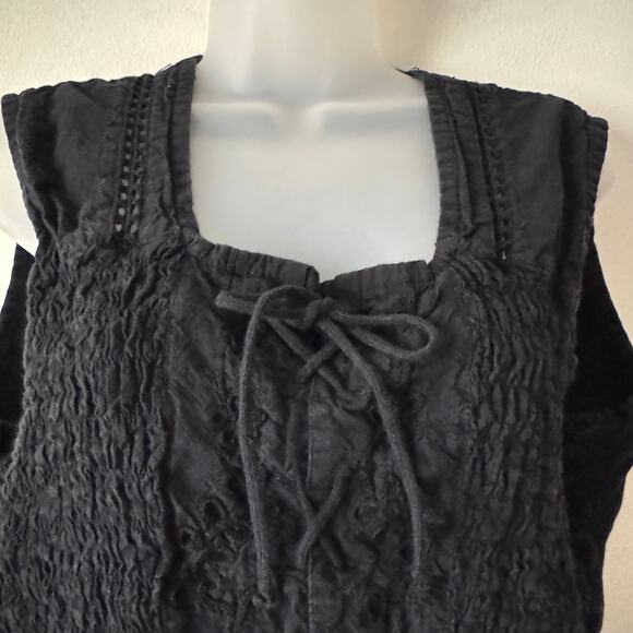 Peruvian Peflection Shirt Womens 2XL Black Lace Up Smocked Embroidered Grunge - Picture 4 of 7